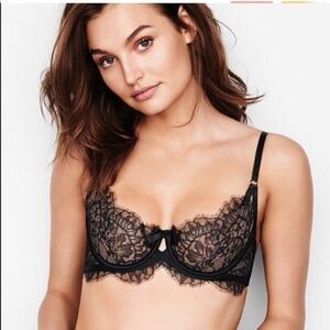 Victoria’s Secret Elegant Black Lace Bra Unlined 34 D